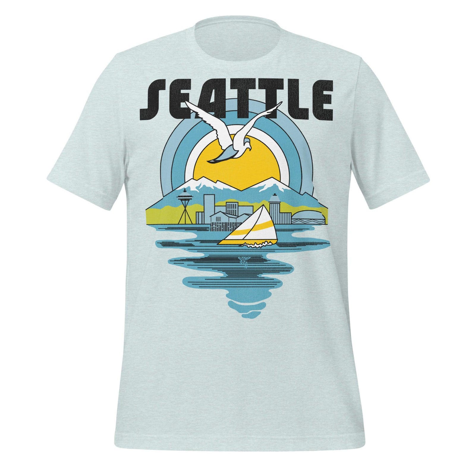 Seattle T-Shirt: Retro Seascape Graphic (Cotton, Unisex) 3XL