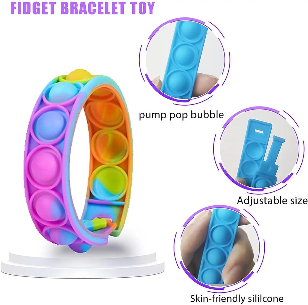 Silicone Pop It Fidget Bubble Bracelet Push Bubbles Stress Relieve Fidget Toy Relieve Fatigue Depression Relax Pop Gift For Kids