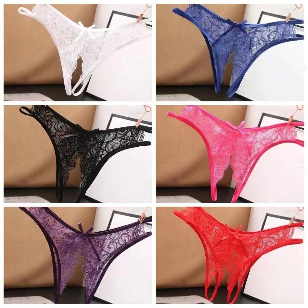 Low-waist Lace Seamless Panties Open Crotch Women's Thong Breathable Mesh Lace Briefs  Female