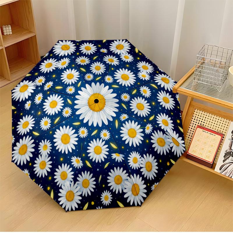 

Crescent Moon with Red Flowers Theme Automatic Umbrella Compact 8-Rib Design Sturdy Construction Durable Everyday Carry Umbrella Stylish Accessory