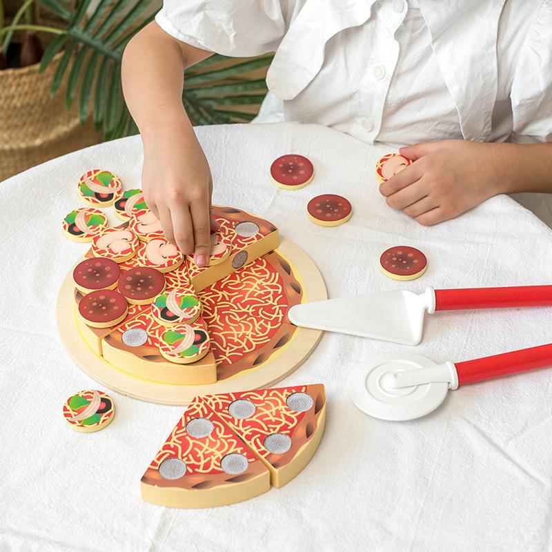 Wooden Pizza Cutting Play Kitchen Toy for Kids - Fun Birthday Gift
