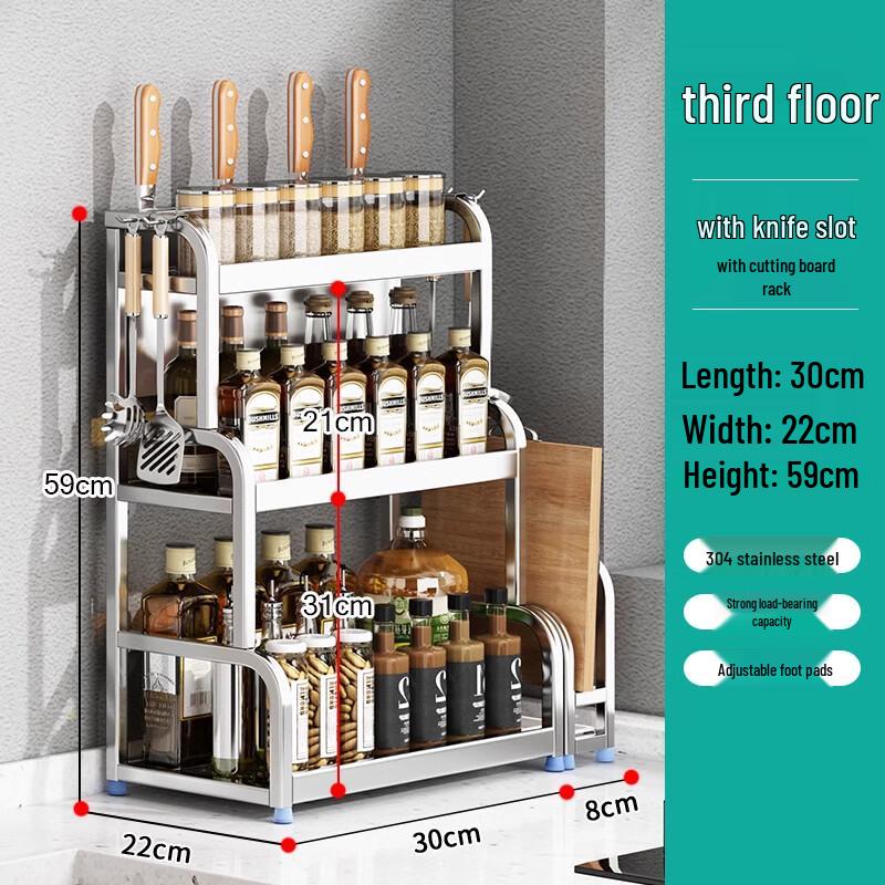 

Modern 3-Tier Stainless Steel Kitchen Countertop Organizer with Knife & Chopping Board Holder