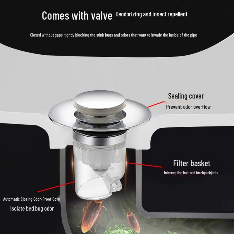 Universeller Pop-Up-Abflussstopfen mit Anti-Geruchs-Filter für Waschbecken und Toiletten