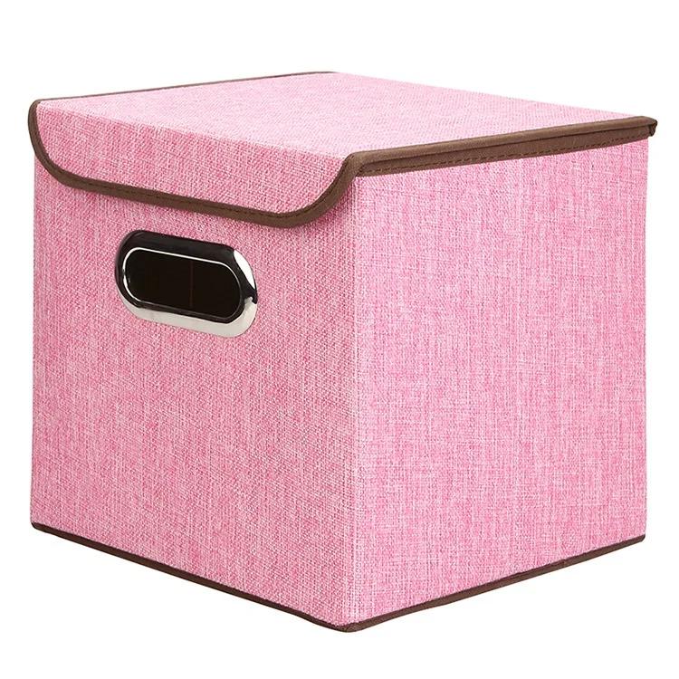 Square Folding Cotton Linen Clothing Storage Box Large Wardrobe Rectangle Bin Organizer with Cover Portable Container