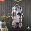 Women's Point Collar Long Sleeve Plaid Blouse Loose Fit Casual Cotton Tunic Shirt Outerwear