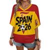 Women V Neck Short Sleeve Pullover T Shirt with Letter Print Casual Loose Fit Top for Soccer Support and Events