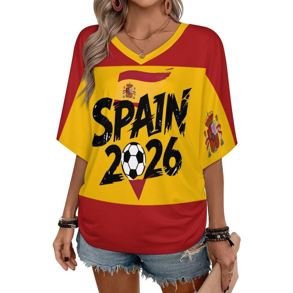 Women V Neck Short Sleeve Pullover T Shirt with Letter Print Casual Loose Fit Top for Soccer Support and Events