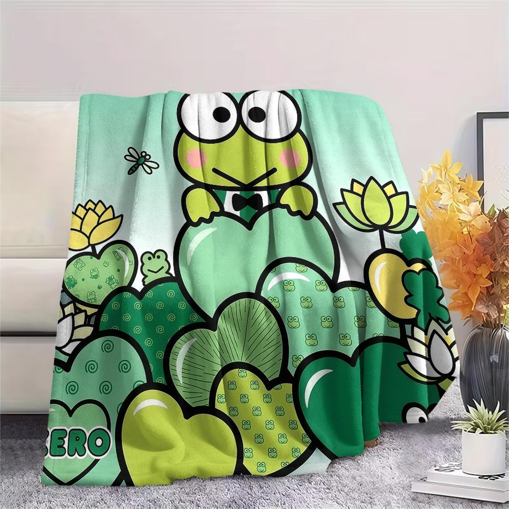1PC Keroppi  Print Flannel Blanket, High Quality All Seasons, Home Decor, Warmth and Comfort, Perfect for Christmas Gifts