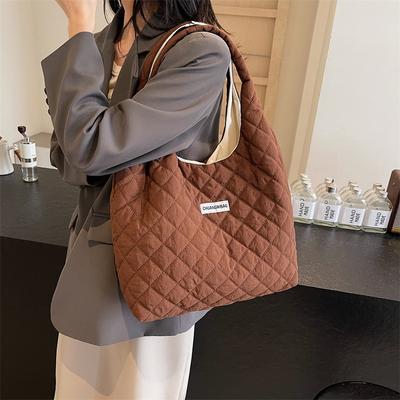 Autumn and Winter Cotton Bag Large Capacity Tote Bag Women's 2025 New Trendy Fashion Rhombus Canvas Commuter Shoulder Tote Bag
