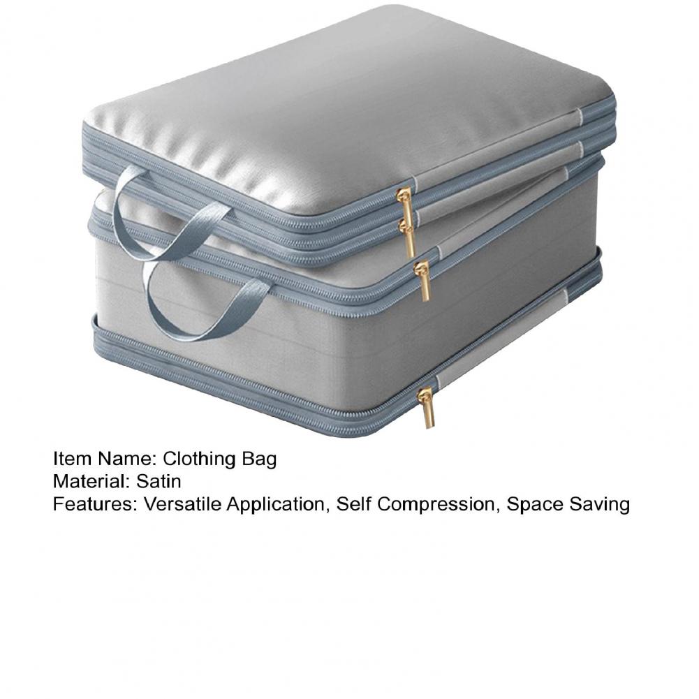 Compression Clothing Bag Zippered Space Saving Clothes Organizer Satin Self Compression Storage Bag For Comforters Blankets