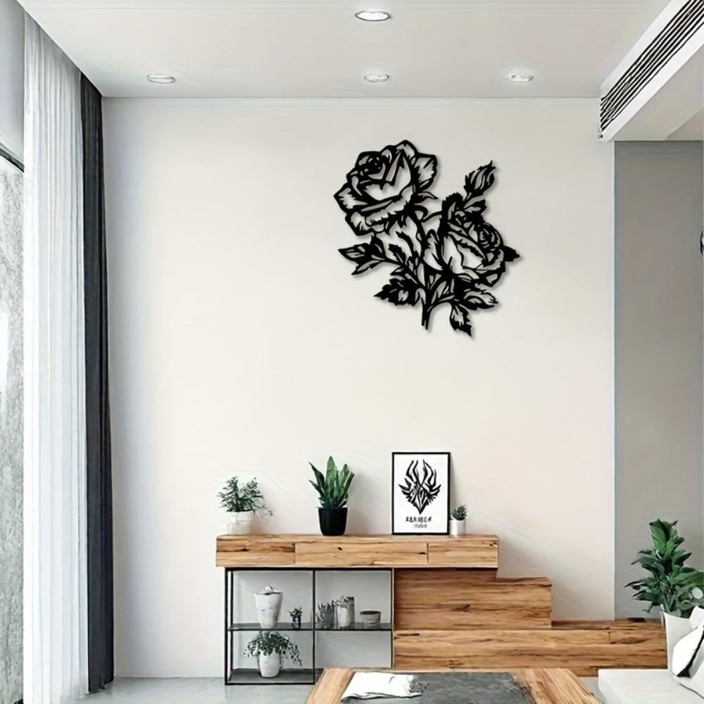 Wrought Iron Wall Art Two Roses Metal Decor Black Elegant Home Garden Living Room Bedroom Patio Gift Valentine Wedding Thanksgiving