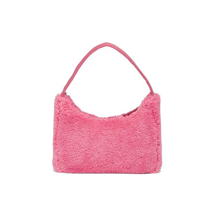 Prada Re-Edition 2000 Embroidered Logo And Enamel Triangle Logo Soft Terry Fabric Hobo Bag Women bags Pink 1NE515_2DXO_F046J