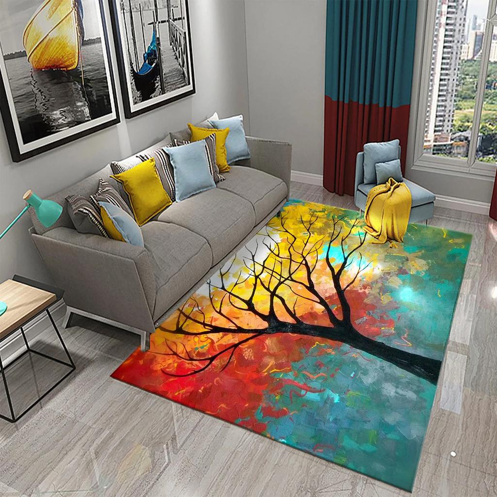 3D Colorful Abstract Tree Carpet for Kitchen Bathroom Entrance Non-Slip Carpet Living Room Balcony Bedroom Decor Floor Mat Rugs