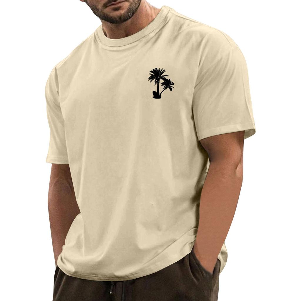 Men's Fashionable Casual Hawaiian Print Round Neck Short-Sleeved T-Shirt Top