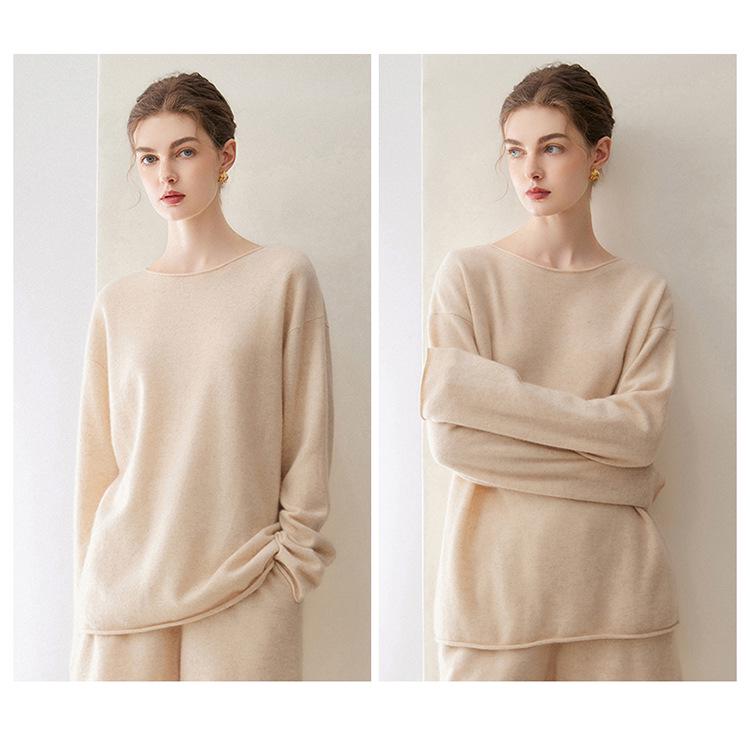 Women's Off-Shoulder Cashmere Pullover – 2026 Winter Loose Fit with Rolled Hem