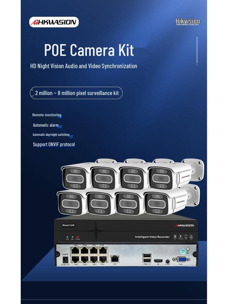 High-Definition Outdoor POE Surveillance Camera Set with Audio Monitoring
