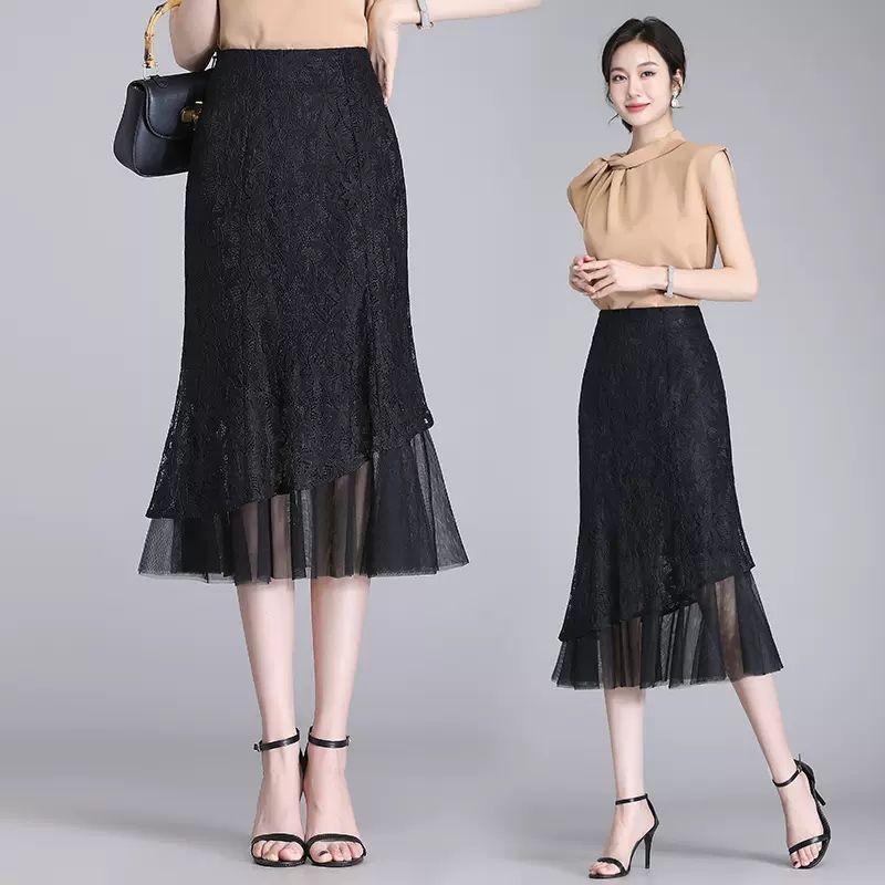 Lace Skirt Mesh Skirt Irregular Fishtail Skirt Women's Spring/summer High Waist Hip Hugging Skirt
