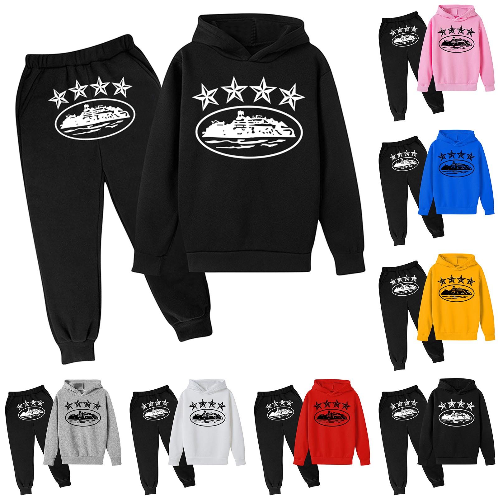 

Детский спортивный костюм с капюшоном, двухсекционная одежда унисекс для бега, пуловер с длинными рукавами, толстовка с капюшоном + комплект спортивных штанов