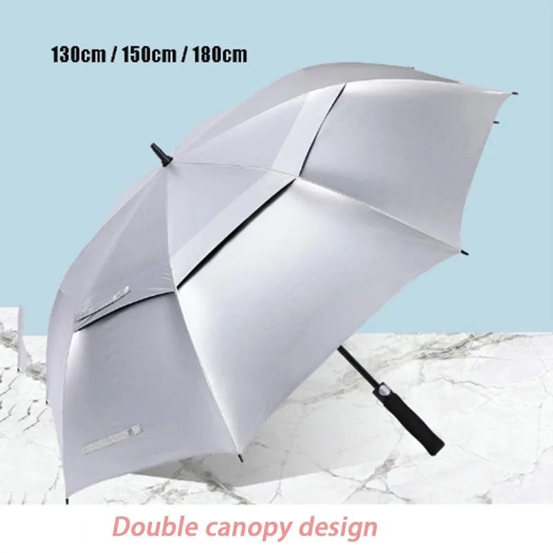 180CM Big Size Long Handle Umbrella Double-deck Large Rain Umbrellas Luxury Silver Dual Use Sunscreen Windproof Rain Gear Gift