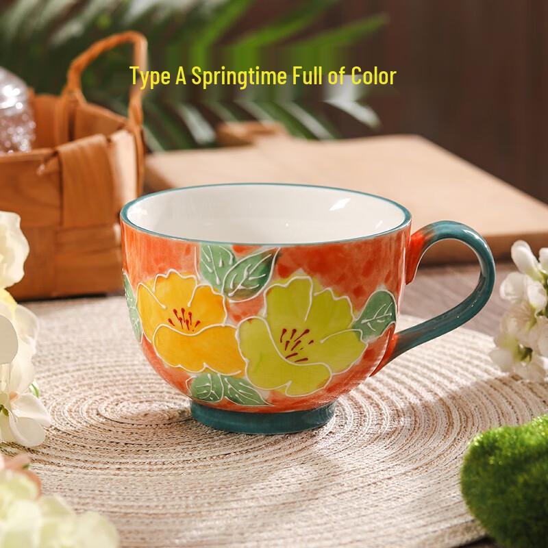 Hand-Painted Embossed Ceramic Tea/Milk Cup
