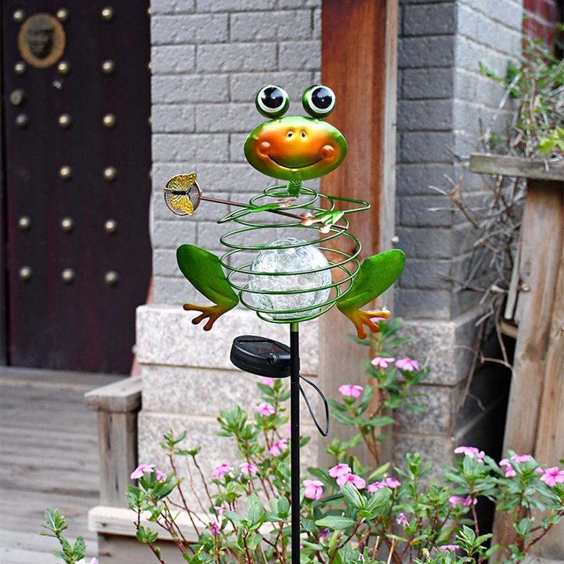 Solar LED Frog Animal Garden Lights Outdoor Waterproof Metal Stake Lawn Lights for Yard Park Villa Pathway Landscape Decoration