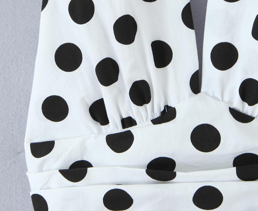 Women's 2025 Autumn/Winter Halter Polka Dot Backless Camisole & High-Waisted A-Line Skirt Set