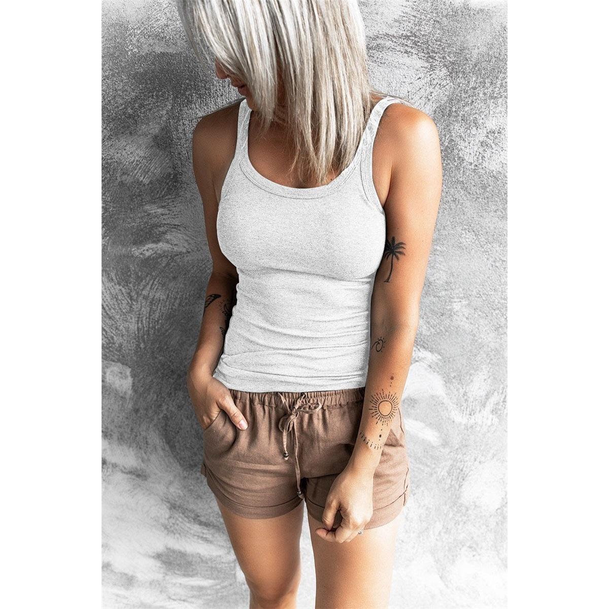 

Women s Solid Color Threaded Slim Fit and Versatile Round Neck Vest That Can Be Worn Inside or Outside Clothes Sale S белый