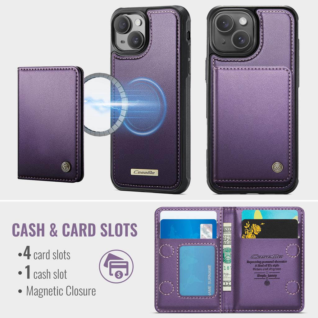 For iPhone 15 Magnetic Case CASEME ME80 Series Leather PC TPU Phone Cover with Detachable Wallet
