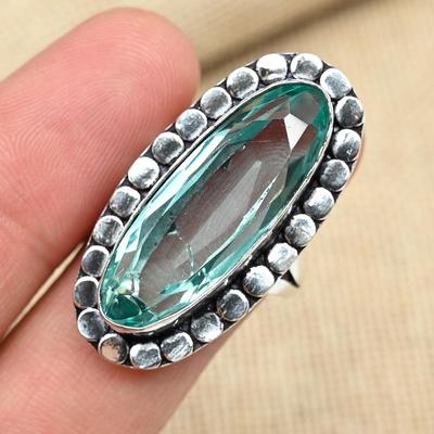 Jemný ručne vyrobený prsteň zo striebra Aqua Apatite Gemstone 925 pre ňu