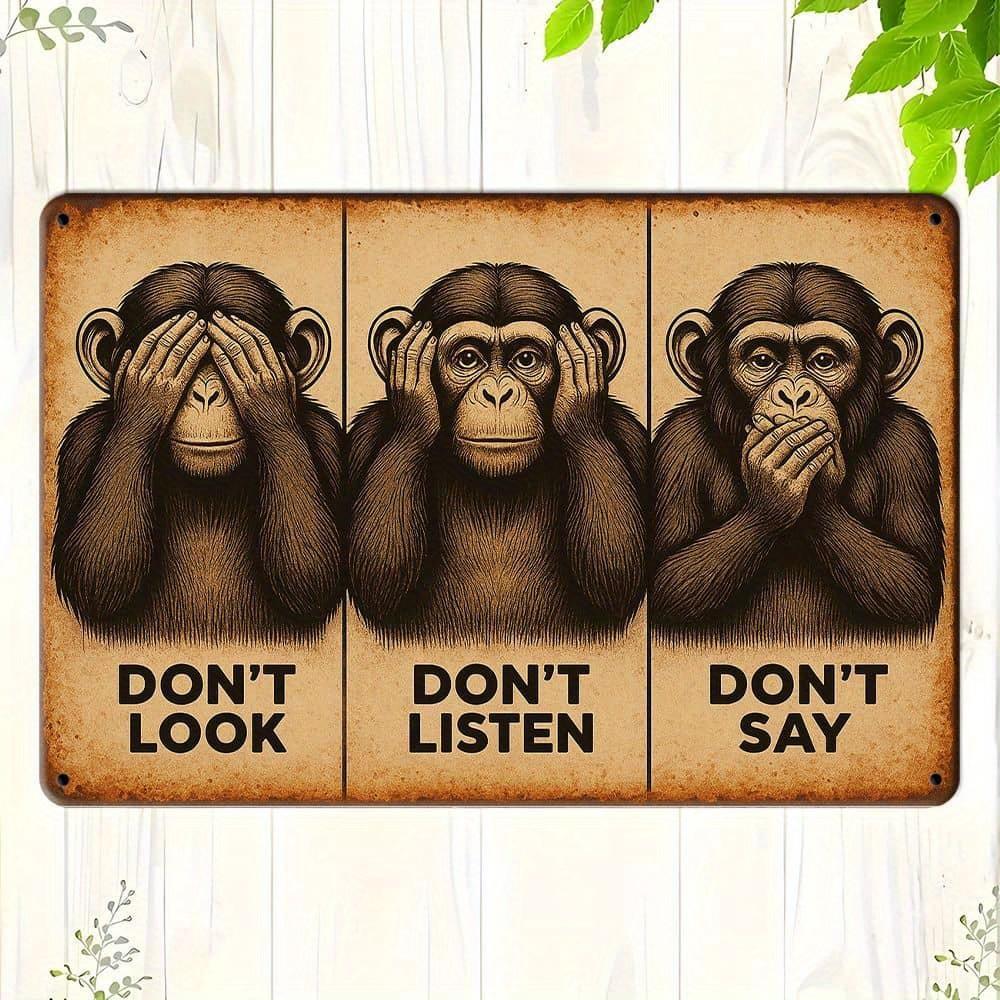 

Three Wise Monkeys Metal Sign - 30.48x20.32cm Vintage See No Evil Decor for Home & Bar чистый