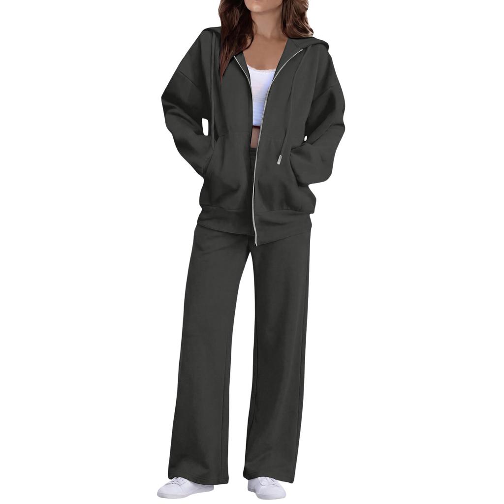 Women Casual Two Piece Set Zip Up Hoodie Sweatshirt with Long Sleeve Jacket and Wide Leg Pants Lounge Wear Tracksuit