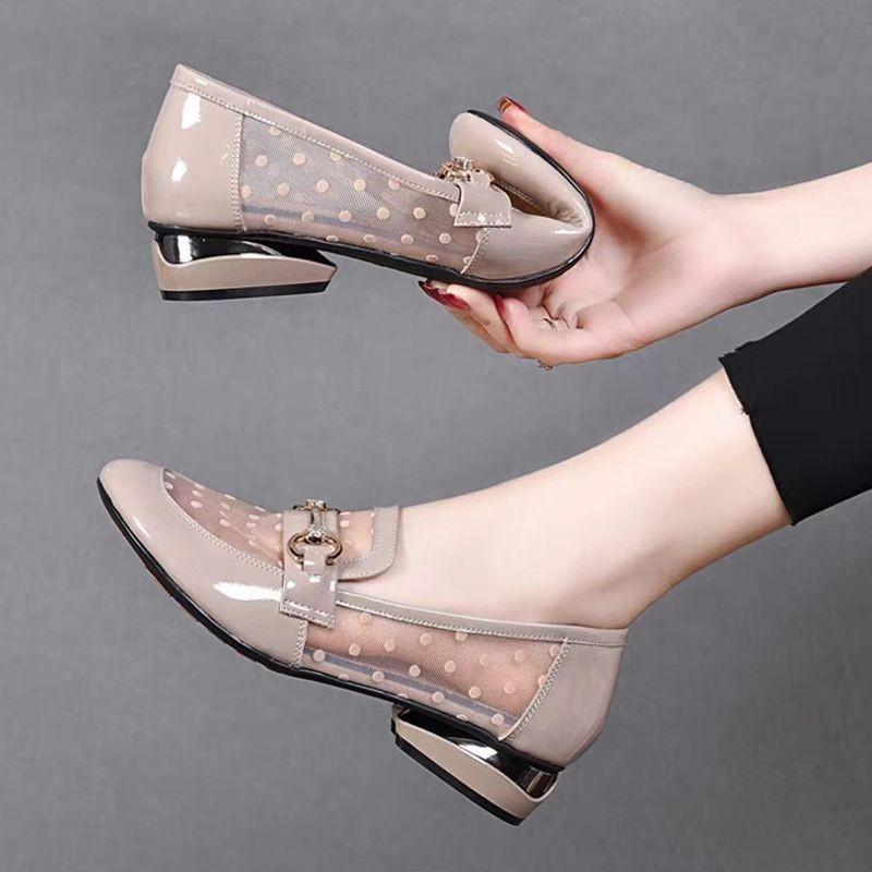 Mesh soft leather single shoes 2025 new hollow low-heeled women's shoes summer flat-soled soft-soled loafers mesh small leather shoes