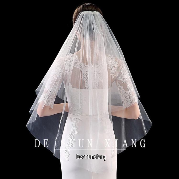 Peigne à voile double épaisseur pour cheveux de mariée courts - Accessoire de tête blanc