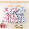 Girls Summer Floral Short Sleeve Princess Dress With Back Bow Tie Stylish Casual Party Wear For Kids