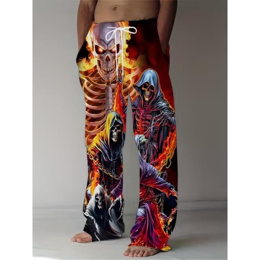 Men's 3D Retro Printed Baggy Casual Trousers, Elastic Drawstring Waist with Pockets, for Spring Summer Home Outdoor Vacation