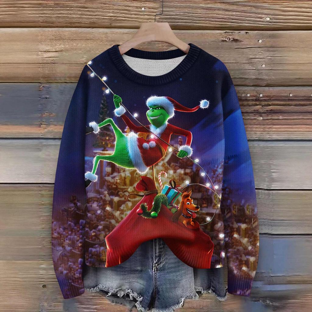 Truien met lange mouwen voor dames O-hals casual schattige print gebreide oversized trui