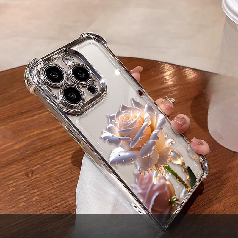 Crystal Rose Suitable for Iphone16 IPhone Case 15 High-end Sense 14promax Electroplated Flash Powder 13 Transparent
