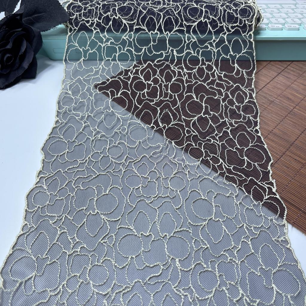 1 yard x 20.5cm Embroideried Mesh Lace, White Corded Floral Embroidery Net Lace fabric for Lingerie, Bra, Underwear, Dress, Doll and DIY Sewing