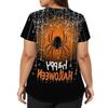Women V Neck Short Sleeve Work Shirt Double Side Slit with Pockets Halloween Print Top Casual Comfortable Fit