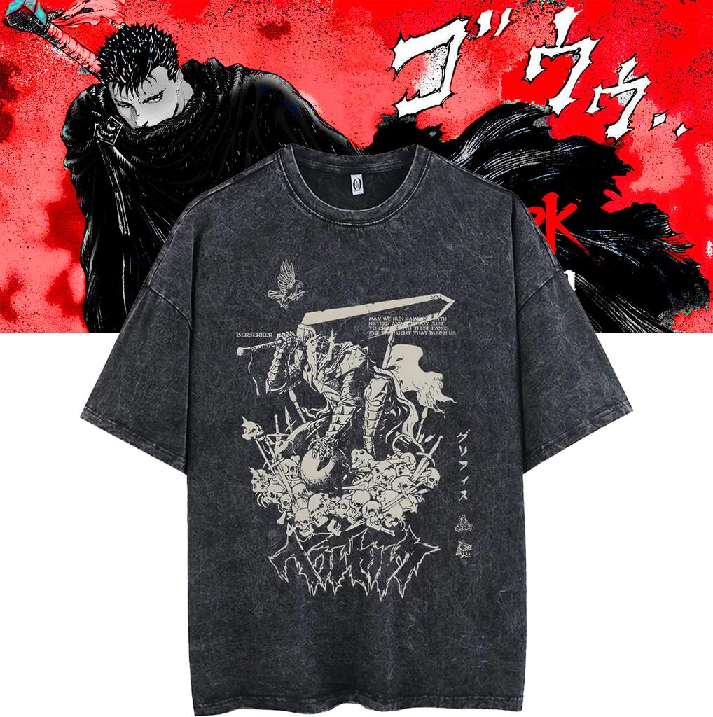 Men Harajuku Black Washed T-Shirt Hip Hop Streetwear Japan Anime Graphic Cotton Casual Oversized Summer Short Sleeve Tops T Shirt