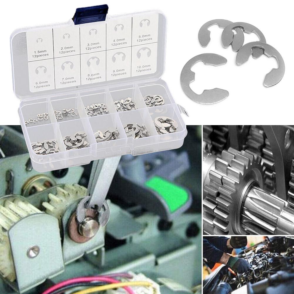 Open Retainer Type E Circlip 120Pcs 304 Stainless Steel E Clip Washer M1.5-M10 Circlip Retaining Ring For Shaft Fastener
