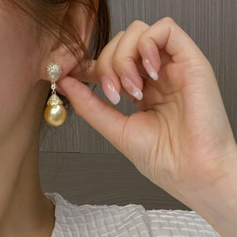 New Pearl Earrings AAAA 10-11m Natural South Sea Round Pearl Fashion Earrings 925 Pure Silver