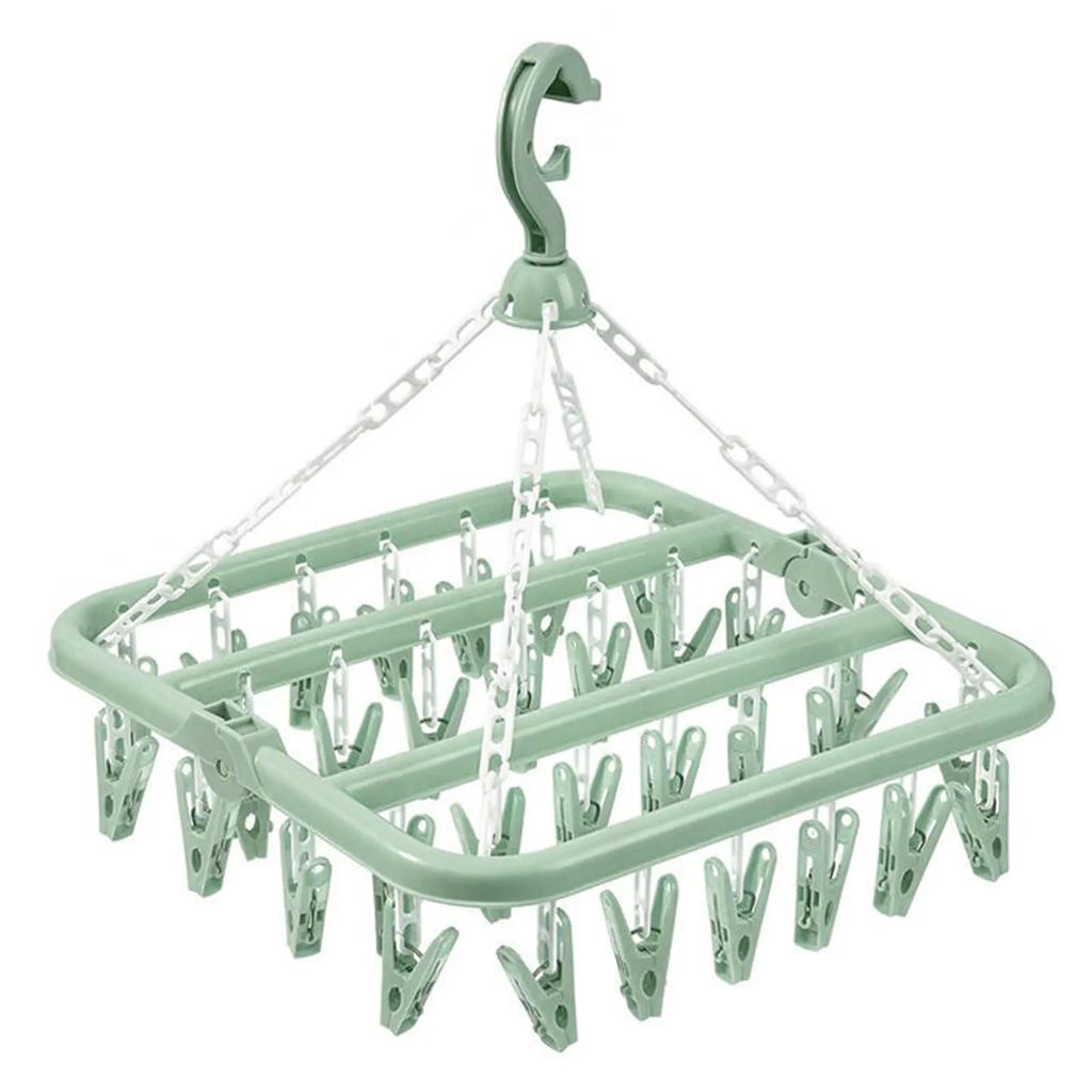 Foldable Drip Hanger with 32 Clips - Plastic Hanging Drying Rack for Clothes Underwear Socks