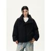 Kisko Winter Thickened Warm Deconstructed Design Stand Collar Black Cotton Jacket Unisex Casual Puffer Short Wide Coat