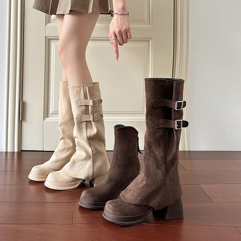 Removable two-wear short boots, women's thick legs, fat mm long boots, large tube circumferential trouser tube boots, thick sole, thick heel, small ma