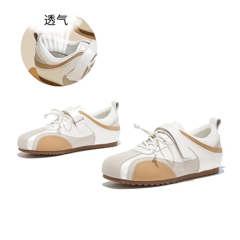 Leather German training shoes women s 2026 spring shoes women s shoes flat sneakers comfortable bow single shoes 40 бежевый