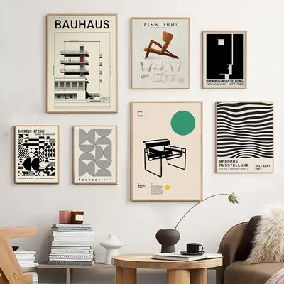 Affiche Bauhaus Vintage noir et blanc, imprimés d'art rétro, exposition de modernisme, peintures décoratives, toile, tableau d'art mural, décoration de maison