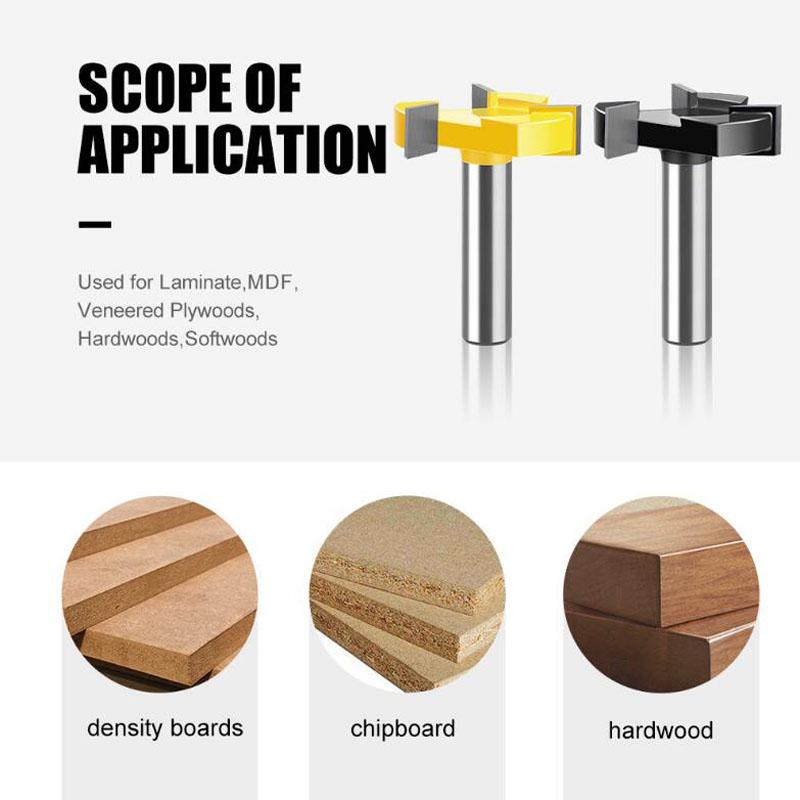 Three-point T-Cutter Sole Clearing Router Bit Slotted Cutter Four-point Slotting Cutter Woodworking Tools 1/2 Inch 12mm Shank