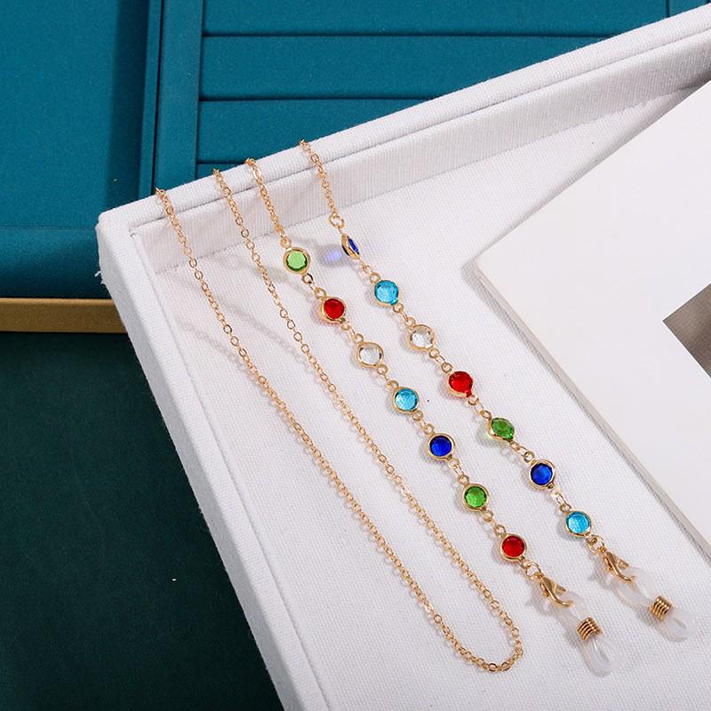 Multicolor Crystal Eyeglass Chain - Non-Slip Metal Necklace Rope & Mask Holder