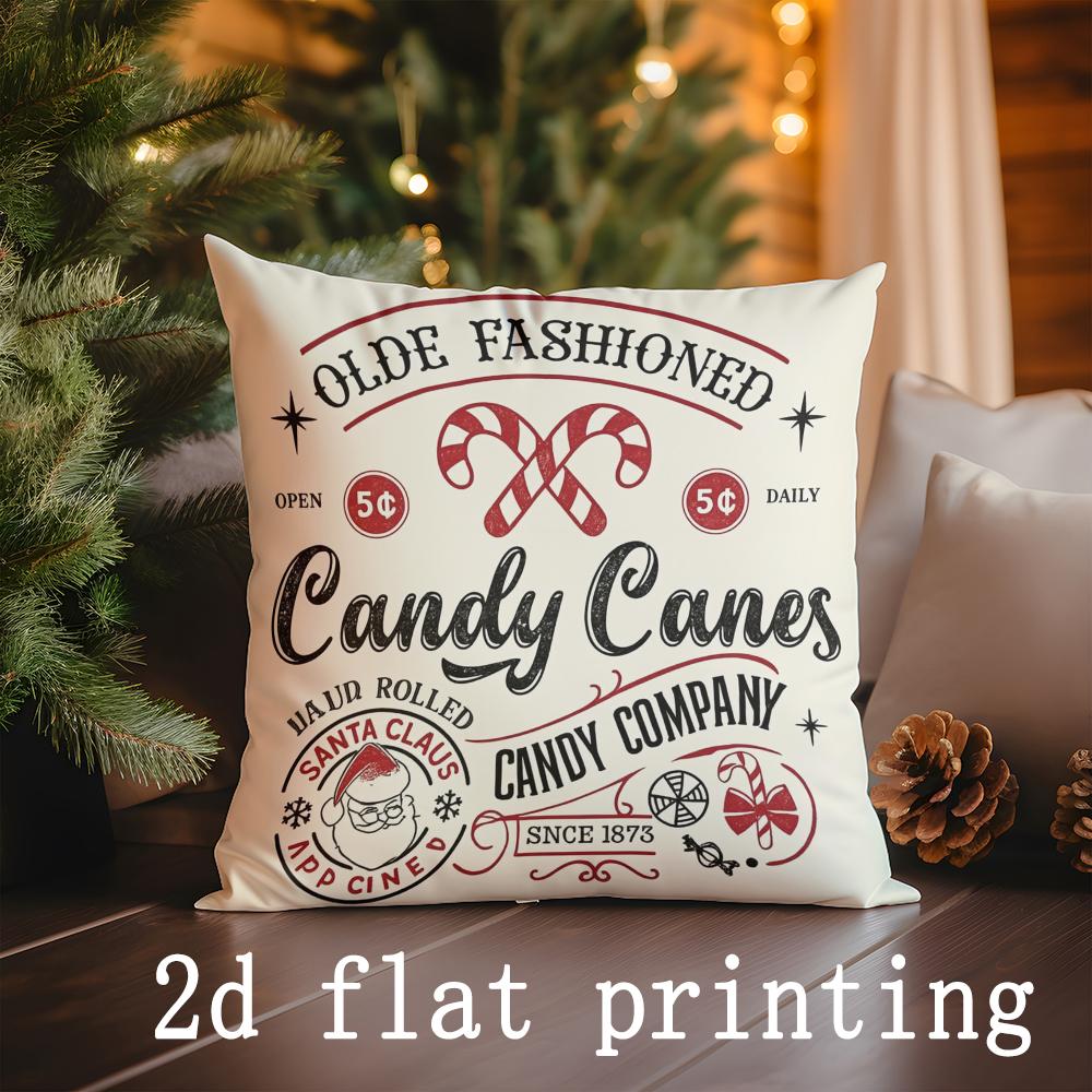 Home Decor Farm Fresh Christmas Trees & Candy Canes Pillows Pattern Cushion Cover Suitable for Sofa Bedroom Car Pillow Cover 45x45cm